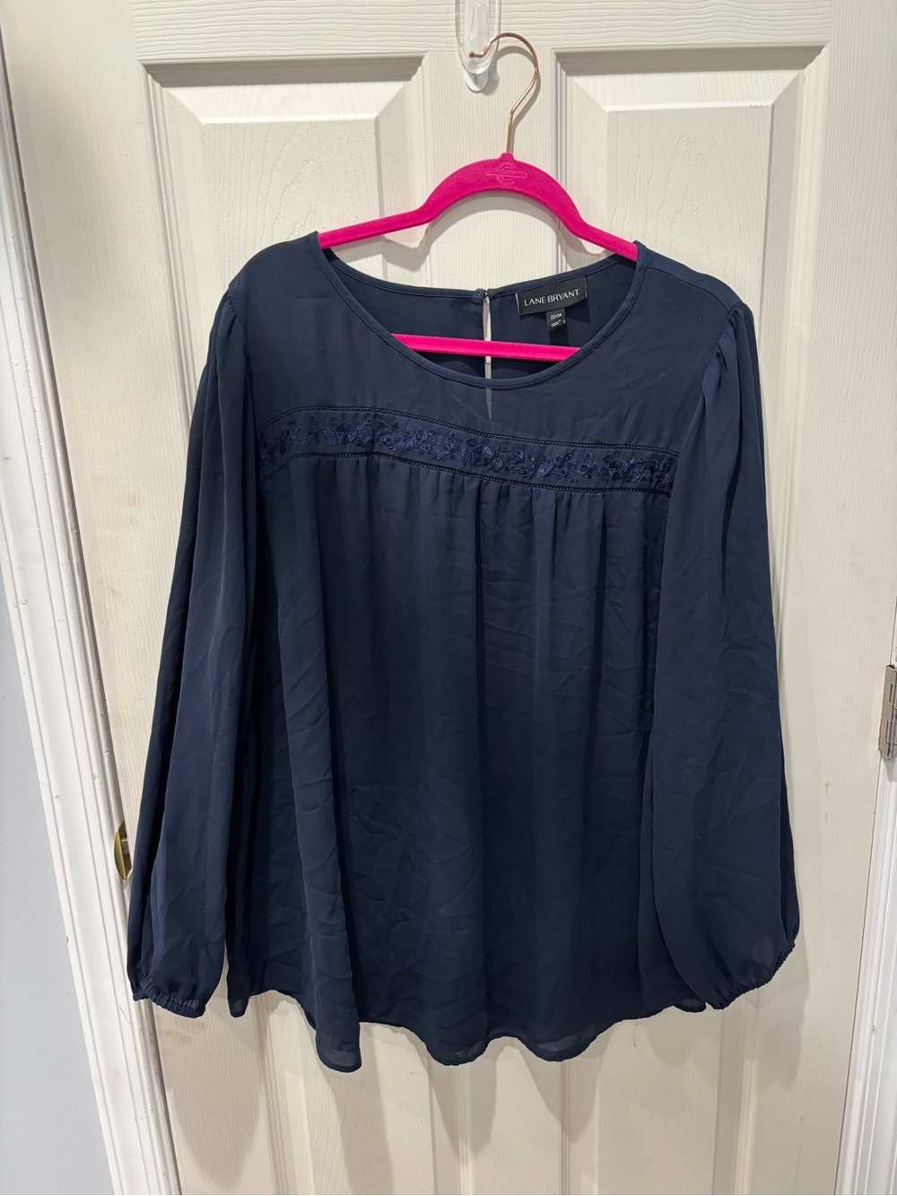Lane Bryant Navy Long-Sleeve Peasant Blouse